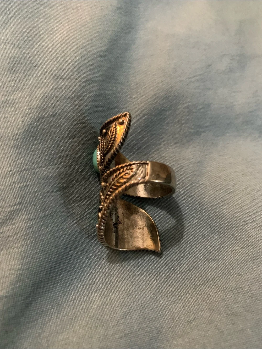 Vintage Silver-Tone Wrap Ring with Oval Reconstituted Turquoise Stones